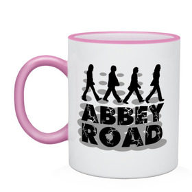 Кружка двухцветная с принтом Abbey Road в Белгороде, керамика | объем — 330 мл, диаметр — 80 мм. Цветная ручка и кайма сверху, в некоторых цветах — вся внутренняя часть | 