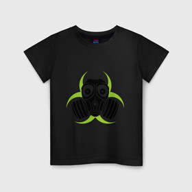 Детская футболка хлопок с принтом Радиация и противогаз в Белгороде, 100% хлопок | круглый вырез горловины, полуприлегающий силуэт, длина до линии бедер | Тематика изображения на принте: биологическая | опасность | противогаз | радиация | респиратор