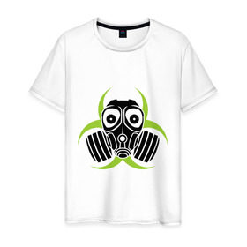 Мужская футболка хлопок с принтом Радиация и противогаз в Белгороде, 100% хлопок | прямой крой, круглый вырез горловины, длина до линии бедер, слегка спущенное плечо. | биологическая | опасность | противогаз | радиация | респиратор