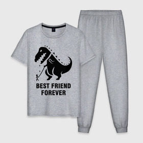 Мужская пижама хлопок с принтом Годзилла Best friend в Белгороде, 100% хлопок | брюки и футболка прямого кроя, без карманов, на брюках мягкая резинка на поясе и по низу штанин
 | годзилла | динозавр | друг | лучший | навек | навсегда | тираннозавр