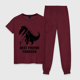 Женская пижама хлопок с принтом Годзилла Best friend в Белгороде, 100% хлопок | брюки и футболка прямого кроя, без карманов, на брюках мягкая резинка на поясе и по низу штанин | годзилла | динозавр | друг | лучший | навек | навсегда | тираннозавр