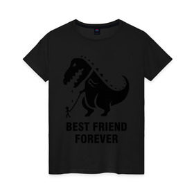Женская футболка хлопок с принтом Годзилла Best friend в Белгороде, 100% хлопок | прямой крой, круглый вырез горловины, длина до линии бедер, слегка спущенное плечо | годзилла | динозавр | друг | лучший | навек | навсегда | тираннозавр