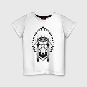 Детская футболка хлопок с принтом Лис-индеец в Белгороде, 100% хлопок | круглый вырез горловины, полуприлегающий силуэт, длина до линии бедер | art | арт | голова | дух | животное | зверь | индеец | лис | лиса | перья | рисук | тату | тотем | язычество