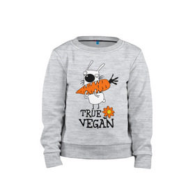 Детский свитшот хлопок с принтом True vegan (истинный веган) в Белгороде, 100% хлопок | круглый вырез горловины, эластичные манжеты, пояс и воротник | carrot | flower | rabbit | true | vegan | веган | заяц | истинный | морковка | ролик | цветок | экология
