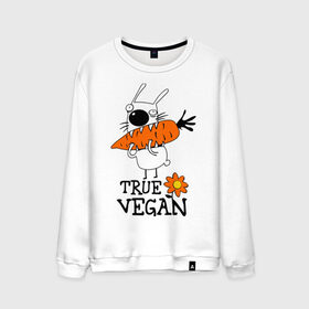 Мужской свитшот хлопок с принтом True vegan (истинный веган) в Белгороде, 100% хлопок |  | carrot | flower | rabbit | true | vegan | веган | заяц | истинный | морковка | ролик | цветок | экология