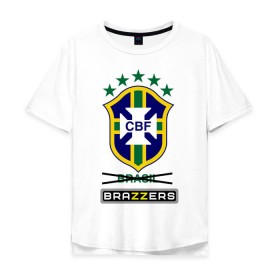 Мужская футболка хлопок Oversize с принтом Сборная Бразилии по футболу в Белгороде, 100% хлопок | свободный крой, круглый ворот, “спинка” длиннее передней части | brazzers | бразилия