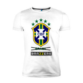 Мужская футболка премиум с принтом Сборная Бразилии по футболу в Белгороде, 92% хлопок, 8% лайкра | приталенный силуэт, круглый вырез ворота, длина до линии бедра, короткий рукав | brazzers | бразилия