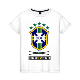 Женская футболка хлопок с принтом Сборная Бразилии по футболу в Белгороде, 100% хлопок | прямой крой, круглый вырез горловины, длина до линии бедер, слегка спущенное плечо | brazzers | бразилия