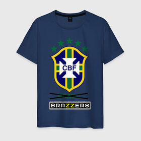 Мужская футболка хлопок с принтом Сборная Бразилии по футболу в Белгороде, 100% хлопок | прямой крой, круглый вырез горловины, длина до линии бедер, слегка спущенное плечо. | Тематика изображения на принте: brazzers | бразилия