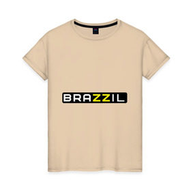 Женская футболка хлопок с принтом Brazzil в Белгороде, 100% хлопок | прямой крой, круглый вырез горловины, длина до линии бедер, слегка спущенное плечо | brazzers | бразилия
