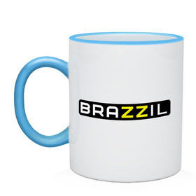 Кружка двухцветная с принтом Brazzil в Белгороде, керамика | объем — 330 мл, диаметр — 80 мм. Цветная ручка и кайма сверху, в некоторых цветах — вся внутренняя часть | Тематика изображения на принте: brazzers | бразилия