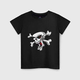 Детская футболка хлопок с принтом Череп и кости в Белгороде, 100% хлопок | круглый вырез горловины, полуприлегающий силуэт, длина до линии бедер | веселый | голова | кости | пират. роджер | селет | череп