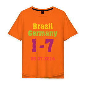 Мужская футболка хлопок Oversize с принтом Бразилия - Германия в Белгороде, 100% хлопок | свободный крой, круглый ворот, “спинка” длиннее передней части | Тематика изображения на принте: 