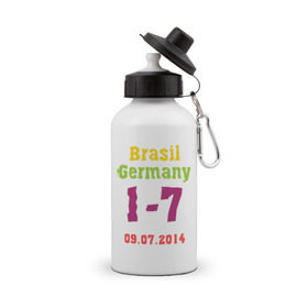 Бутылка спортивная с принтом Бразилия - Германия в Белгороде, металл | емкость — 500 мл, в комплекте две пластиковые крышки и карабин для крепления | 