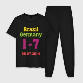 Мужская пижама хлопок с принтом Бразилия - Германия в Белгороде, 100% хлопок | брюки и футболка прямого кроя, без карманов, на брюках мягкая резинка на поясе и по низу штанин
 | 