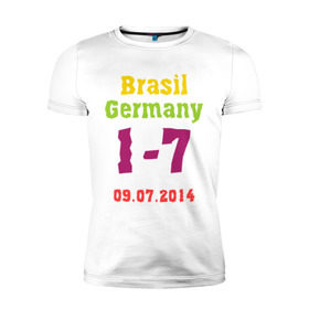 Мужская футболка премиум с принтом Бразилия - Германия в Белгороде, 92% хлопок, 8% лайкра | приталенный силуэт, круглый вырез ворота, длина до линии бедра, короткий рукав | Тематика изображения на принте: 