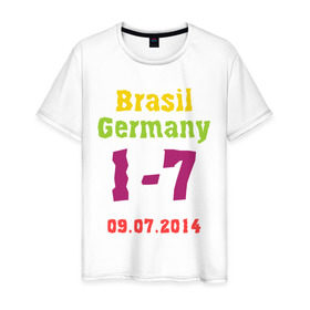 Мужская футболка хлопок с принтом Бразилия - Германия в Белгороде, 100% хлопок | прямой крой, круглый вырез горловины, длина до линии бедер, слегка спущенное плечо. | 