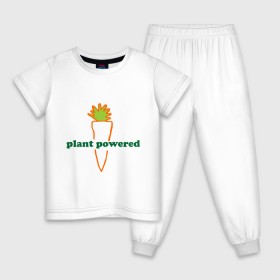 Детская пижама хлопок с принтом Vegetarian plant powered в Белгороде, 100% хлопок |  брюки и футболка прямого кроя, без карманов, на брюках мягкая резинка на поясе и по низу штанин
 | carrot | plant | power | vegan. vegeterian | веган | вегетарианец | заряжен | морковь | овощи | растение | сила | фрукты