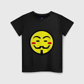 Детская футболка хлопок с принтом Вендетта смайлик в Белгороде, 100% хлопок | круглый вырез горловины, полуприлегающий силуэт, длина до линии бедер | vendetta | анонимус | вендетта | гай | значит | маска | смайл | фокс