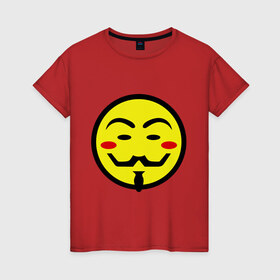 Женская футболка хлопок с принтом Вендетта смайлик в Белгороде, 100% хлопок | прямой крой, круглый вырез горловины, длина до линии бедер, слегка спущенное плечо | vendetta | анонимус | вендетта | гай | значит | маска | смайл | фокс