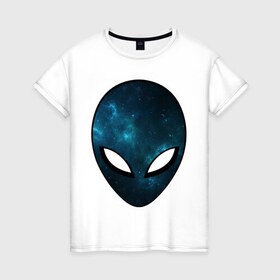 Женская футболка хлопок с принтом Инопланетный разум в Белгороде, 100% хлопок | прямой крой, круглый вырез горловины, длина до линии бедер, слегка спущенное плечо | астронавт | галактика | голова | звезды | инопланетянин | космос | пришелец
