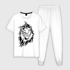 Мужская пижама хлопок с принтом Лев в Белгороде, 100% хлопок | брюки и футболка прямого кроя, без карманов, на брюках мягкая резинка на поясе и по низу штанин
 | lion | голова | грива | зверь | лев | хищник | царь