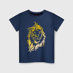 Детская футболка хлопок с принтом Лев золотой в Белгороде, 100% хлопок | круглый вырез горловины, полуприлегающий силуэт, длина до линии бедер | голова | грива | зверь | золото | лев | металл | хищник | царь