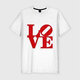Мужская футболка премиум с принтом Love - памятник любви в Белгороде, 92% хлопок, 8% лайкра | приталенный силуэт, круглый вырез ворота, длина до линии бедра, короткий рукав | lo | love | ve | любовь | надпись | памятник