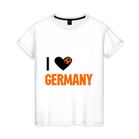 Женская футболка хлопок с принтом I love Germany в Белгороде, 100% хлопок | прямой крой, круглый вырез горловины, длина до линии бедер, слегка спущенное плечо | deutsch | football | germany | heart | love | германия | люблю | мяч | сердце | футбол