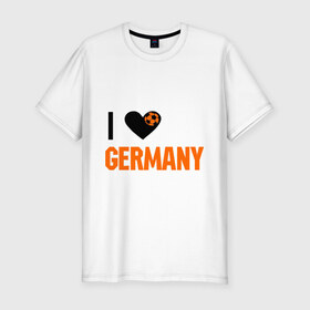 Мужская футболка премиум с принтом I love Germany в Белгороде, 92% хлопок, 8% лайкра | приталенный силуэт, круглый вырез ворота, длина до линии бедра, короткий рукав | Тематика изображения на принте: deutsch | football | germany | heart | love | германия | люблю | мяч | сердце | футбол