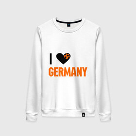 Женский свитшот хлопок с принтом I love Germany в Белгороде, 100% хлопок | прямой крой, круглый вырез, на манжетах и по низу широкая трикотажная резинка  | deutsch | football | germany | heart | love | германия | люблю | мяч | сердце | футбол
