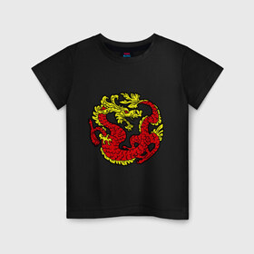 Детская футболка хлопок с принтом Красный дракон в Белгороде, 100% хлопок | круглый вырез горловины, полуприлегающий силуэт, длина до линии бедер | Тематика изображения на принте: дракон | китайский | красный | мифология | огонь | пламя