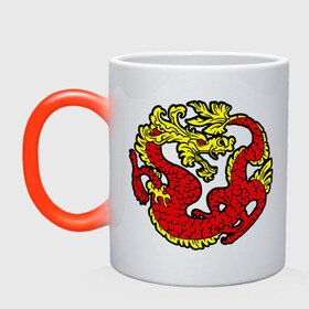 Кружка хамелеон с принтом Красный дракон в Белгороде, керамика | меняет цвет при нагревании, емкость 330 мл | Тематика изображения на принте: дракон | китайский | красный | мифология | огонь | пламя
