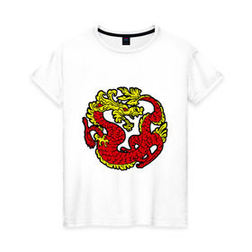 Женская футболка хлопок с принтом Красный дракон в Белгороде, 100% хлопок | прямой крой, круглый вырез горловины, длина до линии бедер, слегка спущенное плечо | дракон | китайский | красный | мифология | огонь | пламя