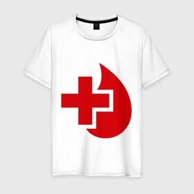 Мужская футболка хлопок с принтом Донор в Белгороде, 100% хлопок | прямой крой, круглый вырез горловины, длина до линии бедер, слегка спущенное плечо. | Тематика изображения на принте: донор | красный крест | крест | кровь | медицина | сердце