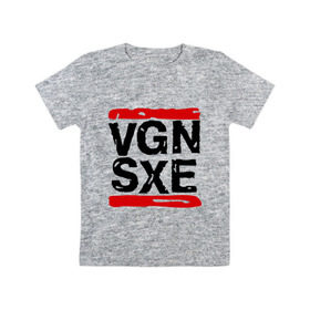 Детская футболка хлопок с принтом Vegan sXe в Белгороде, 100% хлопок | круглый вырез горловины, полуприлегающий силуэт, длина до линии бедер | Тематика изображения на принте: vegan | вегетарианец | еда