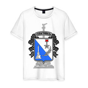 Мужская футболка хлопок с принтом Герб Севастополя в Белгороде, 100% хлопок | прямой крой, круглый вырез горловины, длина до линии бедер, слегка спущенное плечо. | герб севастополя | туристические