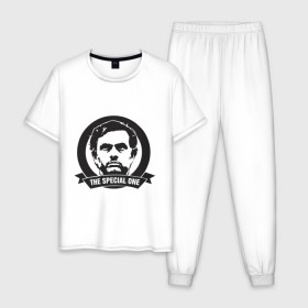 Мужская пижама хлопок с принтом Jose Mourinho (Жозе Моуринью) в Белгороде, 100% хлопок | брюки и футболка прямого кроя, без карманов, на брюках мягкая резинка на поясе и по низу штанин
 | jose mourinho | жозе моуринью | мяч | спорт | футбол