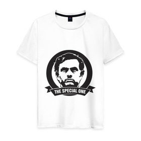 Мужская футболка хлопок с принтом Jose Mourinho (Жозе Моуринью) в Белгороде, 100% хлопок | прямой крой, круглый вырез горловины, длина до линии бедер, слегка спущенное плечо. | jose mourinho | жозе моуринью | мяч | спорт | футбол