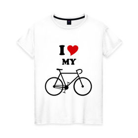 Женская футболка хлопок с принтом Я люблю велосипед в Белгороде, 100% хлопок | прямой крой, круглый вырез горловины, длина до линии бедер, слегка спущенное плечо | велик | велосипед | девушка | сердечко | я