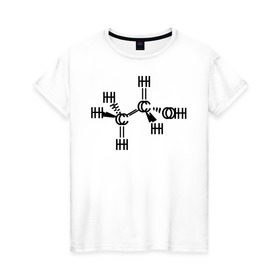 Женская футболка хлопок с принтом Химическая формула спирт в Белгороде, 100% хлопок | прямой крой, круглый вырез горловины, длина до линии бедер, слегка спущенное плечо | спирт | формула | химия