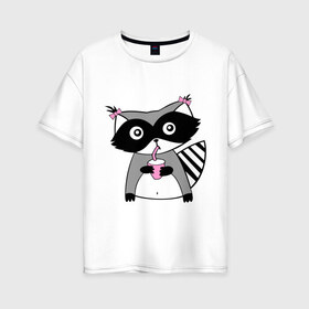 Женская футболка хлопок Oversize с принтом Енот девочка (парная) в Белгороде, 100% хлопок | свободный крой, круглый ворот, спущенный рукав, длина до линии бедер
 | Тематика изображения на принте: енот