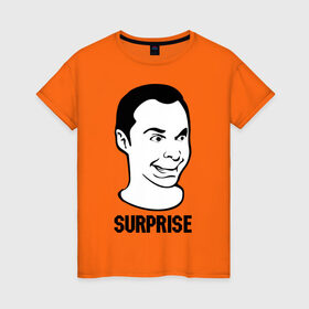 Женская футболка хлопок с принтом surprise (Sheldon) в Белгороде, 100% хлопок | прямой крой, круглый вырез горловины, длина до линии бедер, слегка спущенное плечо | surprise | сюрприз | теория большого взрыва