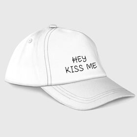 Бейсболка с принтом Hey kiss me в Белгороде, 100% хлопок | классический козырек, металлическая застежка-регулятор размера | hey | kiss | love | me | девушка | любовь | меня | пара | парень | поцелуй | романтика | ты | эй