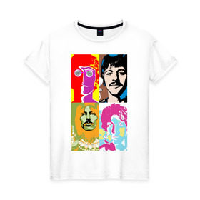 Женская футболка хлопок с принтом The Beatles в Белгороде, 100% хлопок | прямой крой, круглый вырез горловины, длина до линии бедер, слегка спущенное плечо | 