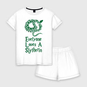 Женская пижама с шортиками хлопок с принтом Everyone loves a Slytherine в Белгороде, 100% хлопок | футболка прямого кроя, шорты свободные с широкой мягкой резинкой | 