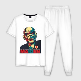 Мужская пижама хлопок с принтом Iron Maiden в Белгороде, 100% хлопок | брюки и футболка прямого кроя, без карманов, на брюках мягкая резинка на поясе и по низу штанин
 | iron maiden
