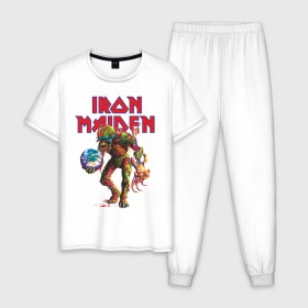 Мужская пижама хлопок с принтом Iron Maiden в Белгороде, 100% хлопок | брюки и футболка прямого кроя, без карманов, на брюках мягкая резинка на поясе и по низу штанин
 | iron maiden