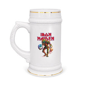 Кружка пивная с принтом Iron Maiden в Белгороде,  керамика (Материал выдерживает высокую температуру, стоит избегать резкого перепада температур) |  объем 630 мл | Тематика изображения на принте: iron maiden