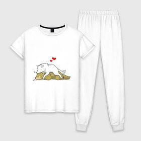 Женская пижама хлопок с принтом Волчья любовь в Белгороде, 100% хлопок | брюки и футболка прямого кроя, без карманов, на брюках мягкая резинка на поясе и по низу штанин | волк | животные | звери | любовь | мило